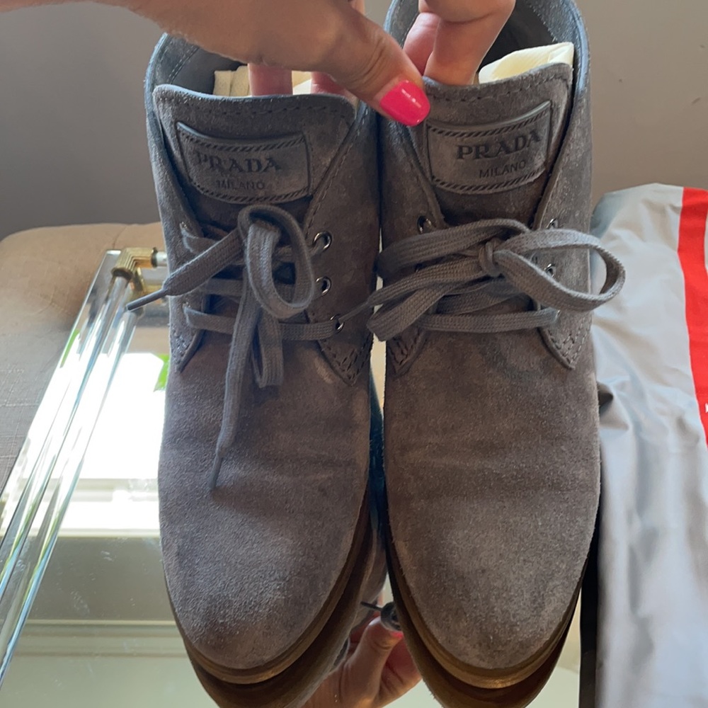 Prada grey suede wedge platform boots - Picture 3 of 6